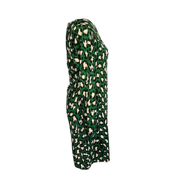 Diane Von Furstenberg Green Black Leopard Print Silk Dress Long Sleeve Size 8 - Picture 4 of 8